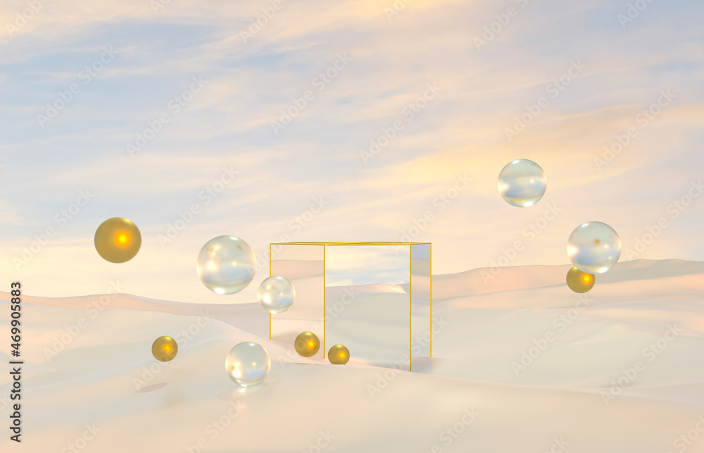 Aufkleber abstract winter christmas scene with geometrical form. product stand. surreal background. 3d renderi