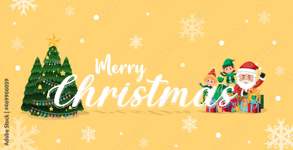 Poster Merry Christmas banner with cute santa claus cartoon