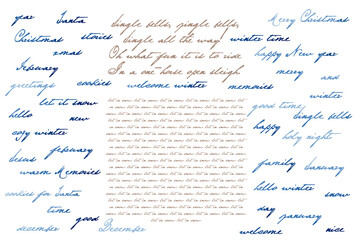 Winter, Merry Christmas word- art. Decorative elements set on white background