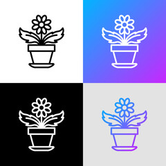 Gardening. Plant with flower in flowerpot thin line icon. Modern vector illustration of home plant.