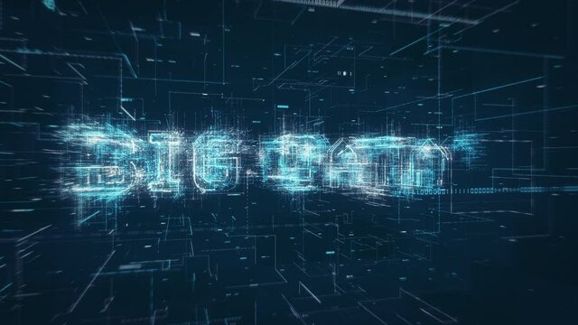 Big Data title key word build up animation on a binary code digital network background