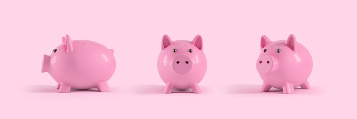 piggy bank on pink background. money saving concept