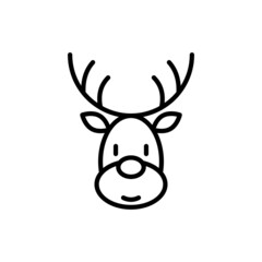 Cartoon Christmas reindeer thin line icon. Modern vector illustration.