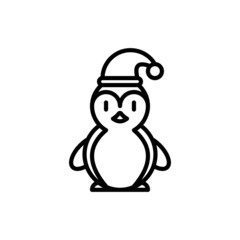 Cute penguin in Christmas hat. Thin line icon. Modern vector illustration.
