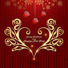 Obraz na płótnie Canvas christmas golden heart shape with golden ornaments
