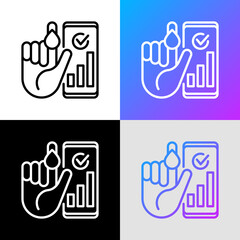 Smart glucose meter thin line icon: hand with blood drop and smartphone with a result. Modern vector illustration of diabetes monitoring.