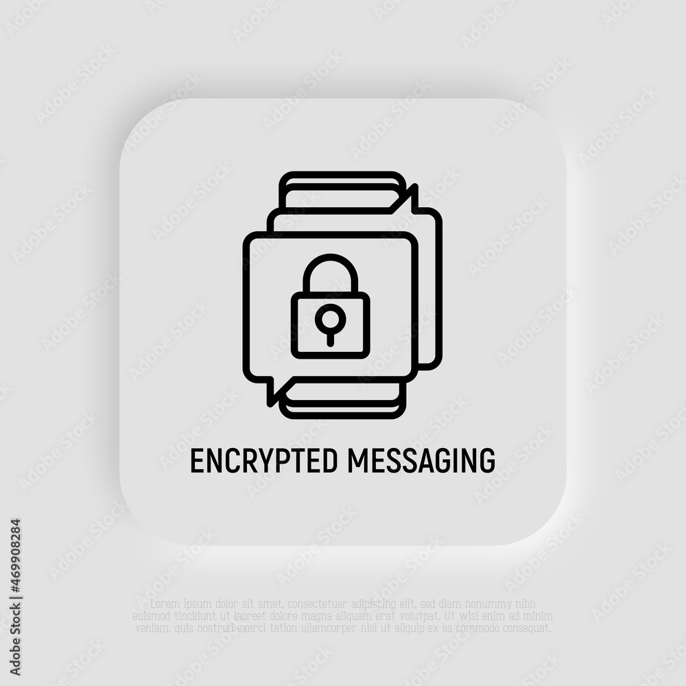 Poster encrypted messaging thin line icon, locked text in speech bubbles. modern vector illustration.