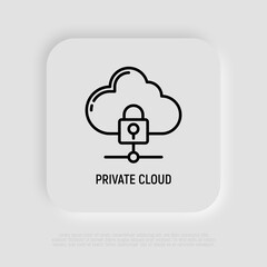 Private cloud thin line icon, locked cloud. Modern vector illustration of data security.