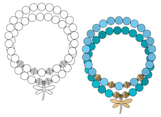 Obraz premium Double bracelet made of large beads with dragonfly-shaped pendant.