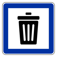 Abfalleimer und Schild
