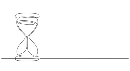 One continuous line drawing of sand hourglass. Vintage timer as Countdown concept in simple linear style. Doodle vector illustration
