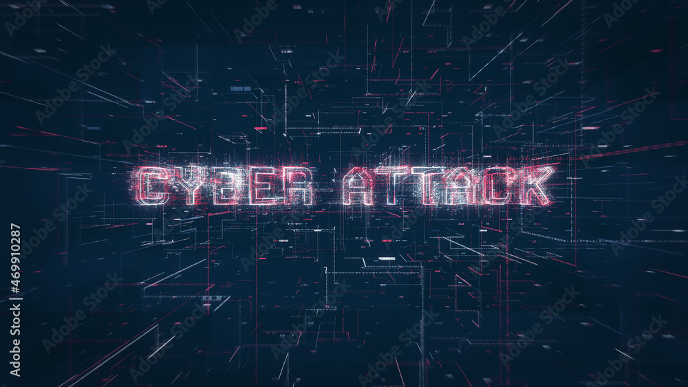 Poster cyber attack title key word on a binary code digital network background