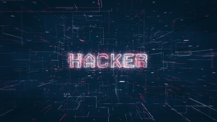 Hacker title key word on a binary code digital network background