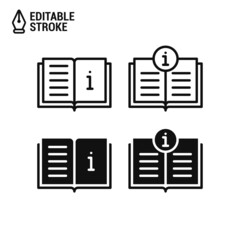 Instruction book or manual icons.  Set of icons with manuals and instructions isolated on white background and editable strokes. Vector