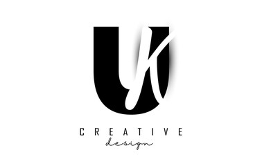 Letters UK Logo with a minimalist design. Letters U and K with geometric and handwritten typography.