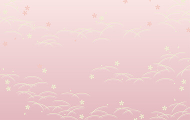 和柄な桜と草模様の背景素材（ピンク）
