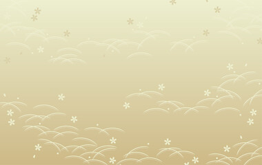 和柄な桜と草模様の背景素材（金色）
