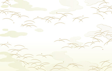 Fototapeta na wymiar 和柄な雲模様と草模様の背景素材（白） 