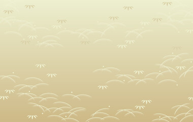 和柄な笹の葉と草模様の背景素材（金色）
