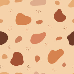 Seamless pattern with chaotic hand drawn spots and dots. Modern abstract print and background. Vector illustration.