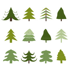 Collection of hand drawn stylized christmas trees. Abstract christmas tree for decoration design. Vector illustration isolated on white background.