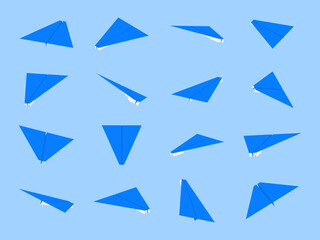 Origami paper planes collection with different views and angles