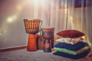 Original african djembe drum with leather lamina.
