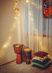Original african djembe drum with leather lamina.