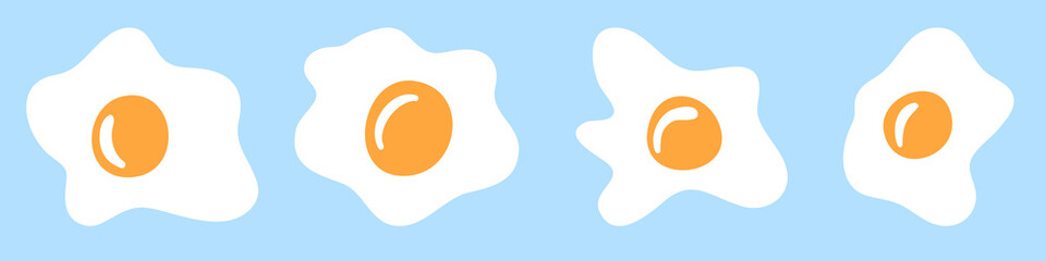 Fototapeta premium Set of soft shaped fried eggs, fried eggs with egg white and round yolk, protein breakfast food