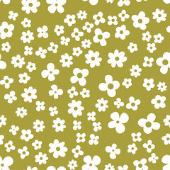 White flower seamless pattern on khaki background, wallpaper wrapping textile design