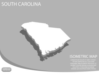White isometric map of South Carolina elements gray background for concept map easy to edit and customize. eps 10