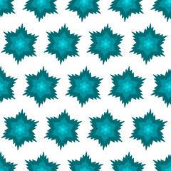 Symmetrical blue turquoise flowers fantasy seamless pattern, wallpaper wrapping textile design