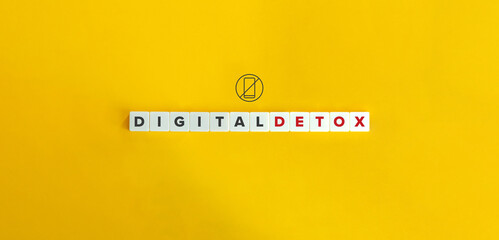 Digital Detox banner and concept. Block letters on bright orange background. Minimal aesthetics.
