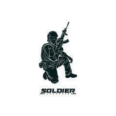 Naklejka premium Silhouette soldier with carrying firearm vector illustration. abstract design template