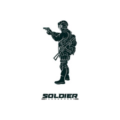 Silhouette soldier with carrying firearm vector illustration. abstract design template