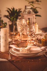 Festive Christmas table in golden tone