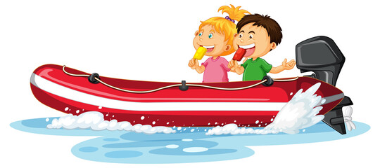 Couple kids on dinghy boat