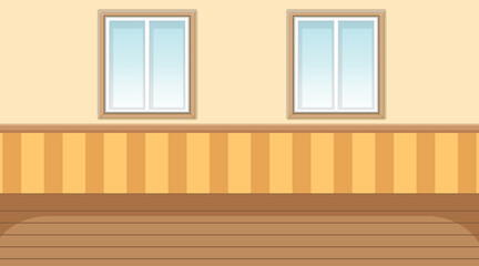 Fototapeta premium Empty room with light yellow wall and parquet floor