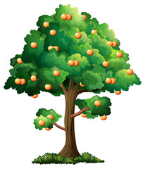 Orange fruit tree in cartoon style isolated on white background