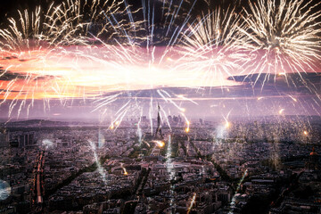 fireworks over the Eiffel tower New Year in Paris