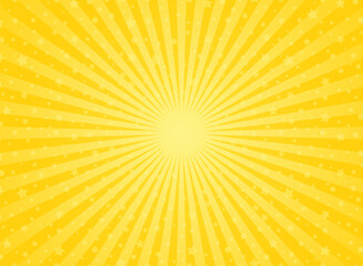 Sunlight horizontal background. Powder yellow color burst background with shining stars.