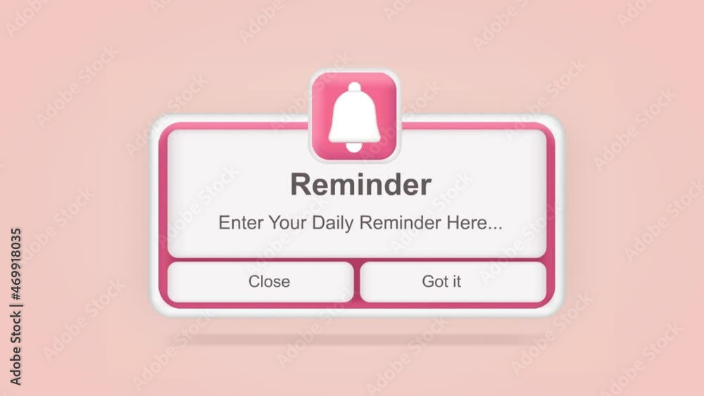 Poster pink reminder in 3d design mockup. notifications. web banner. concept web design, website page devel