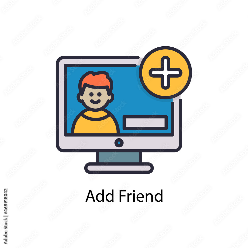 Poster add friend vector fill outline icon design illustration. web and mobile application symbol on white 