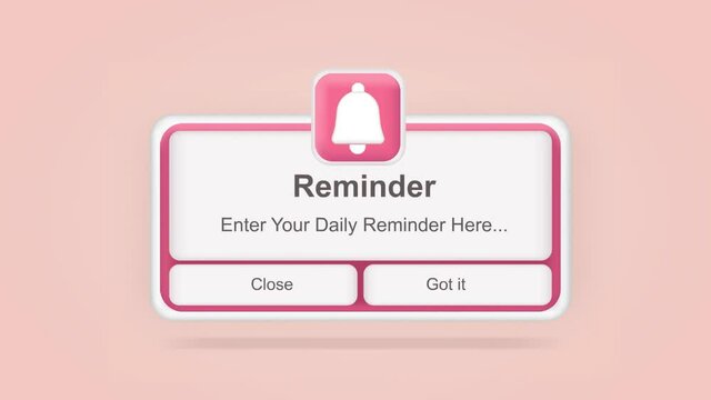 Pink reminder in 3d design mockup. Notifications. Web banner. Concept web design, website page development. Email marketing, online advertising concept. Calendar reminder 