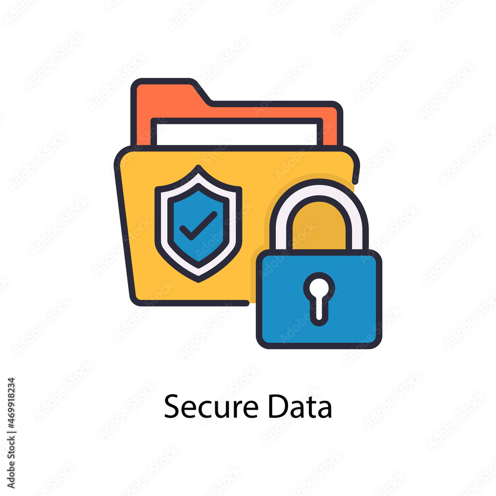Poster secure data vector fill outline icon design illustration. web and mobile application symbol on white