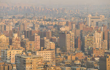 Cairo from above. Top view over the buildings from capital of Egypt country during a summer sunset.