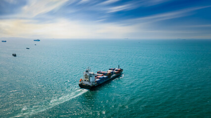 containers ship in import export cargo logistics Transportation international and worldwide in sea...