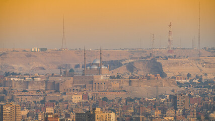 Cairo from above. Top view over the buildings from capital of Egypt country during a summer sunset.