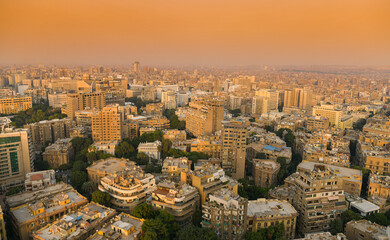 Cairo from above. Top view over the buildings from capital of Egypt country during a summer sunset.