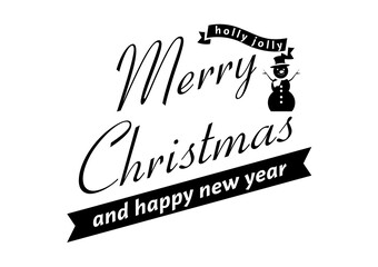 Black and white vintage design Merry Christmas logo mark. Snowman illustration.